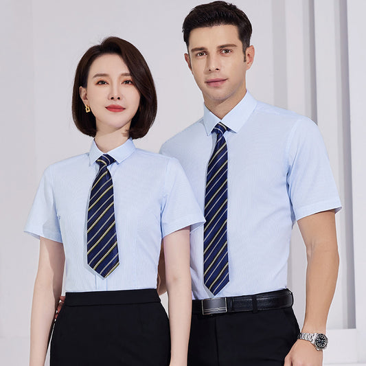 100% Cotton Striped Stretch Shirts – Non-Iron Uniforms with Custom Logo for Office, Hotel, School