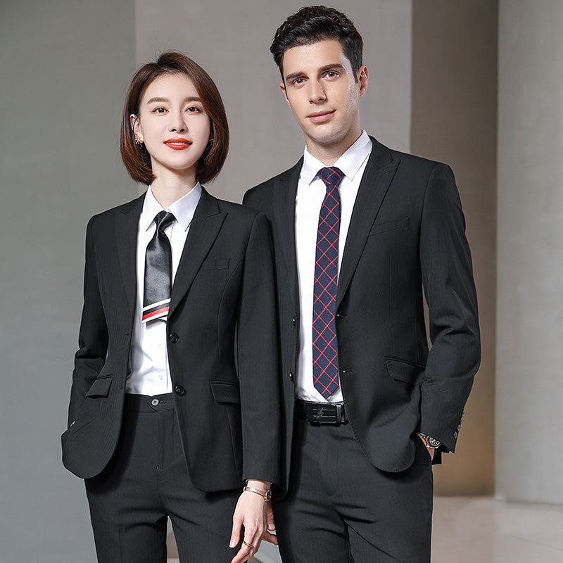 Striped Stretch Suit Sets for Men & Women – Business Uniform Blazers for Office, Hotel, School, Casino, Real Estate & Conferences