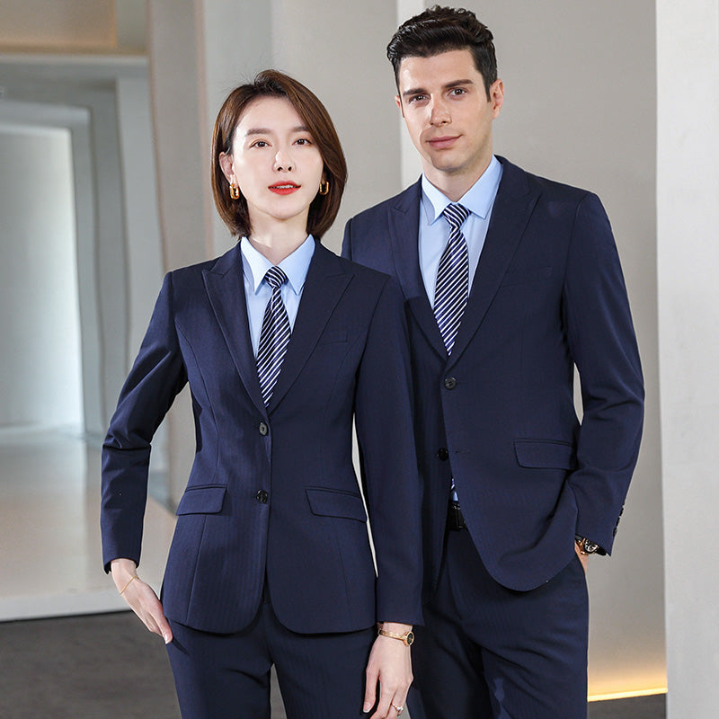 Striped Stretch Suit Sets for Men & Women – Business Uniform Blazers for Office, Hotel, School, Casino, Real Estate & Conferences