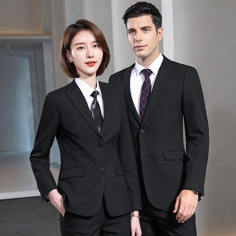 Striped Stretch Suit Sets for Men & Women – Business Uniform Blazers for Office, Hotel, School, Casino, Real Estate & Conferences